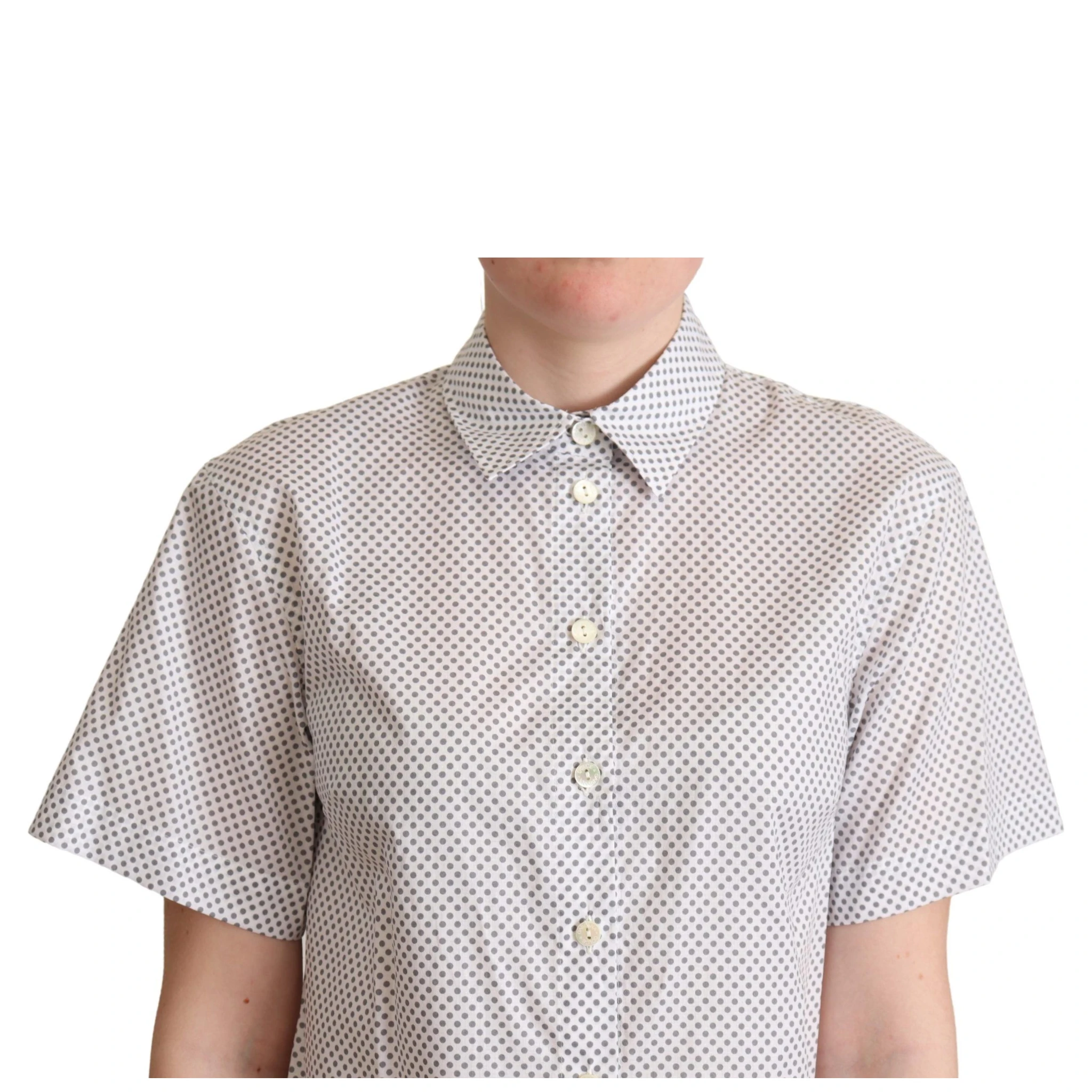 White Gray Polka Dots Collared Button Shirt