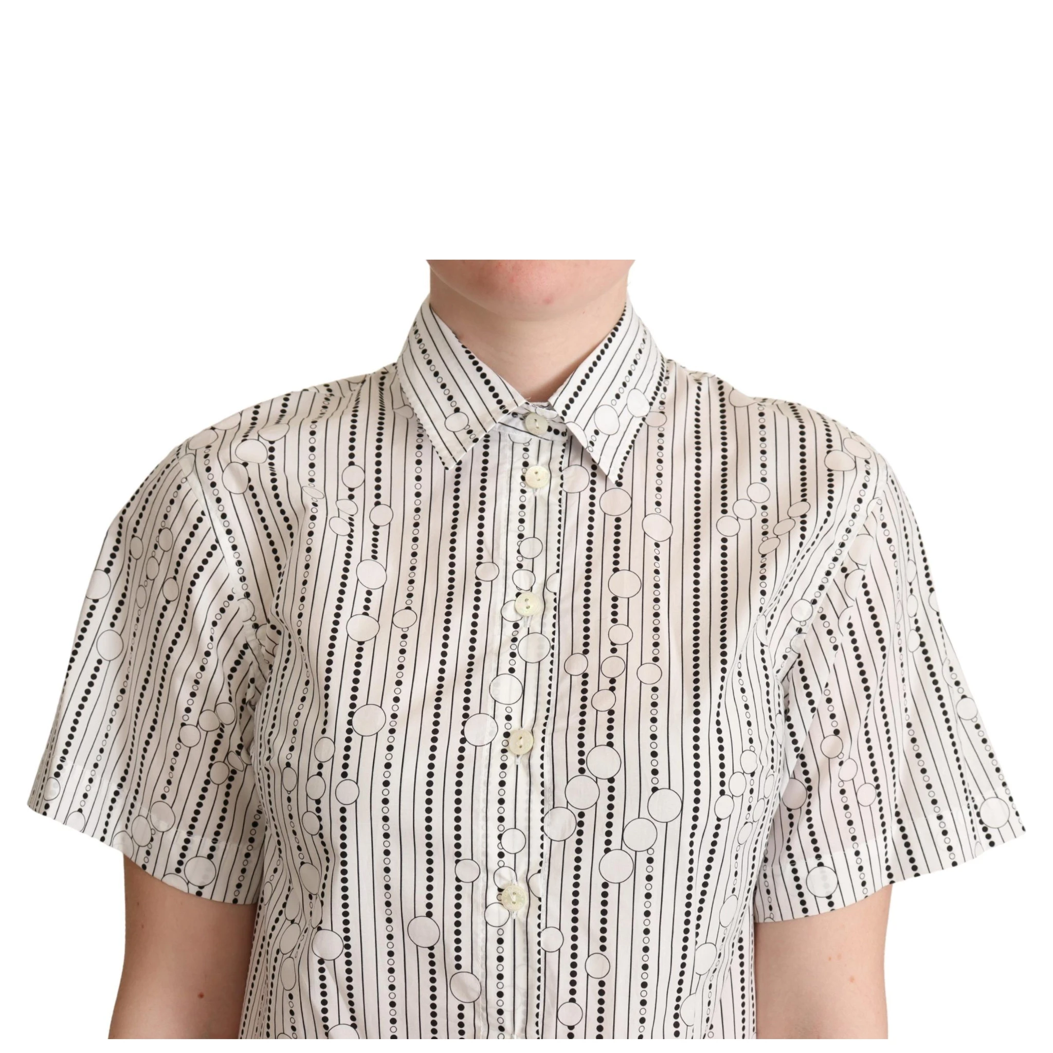 White Circles Dots Collared Button Up Shirt