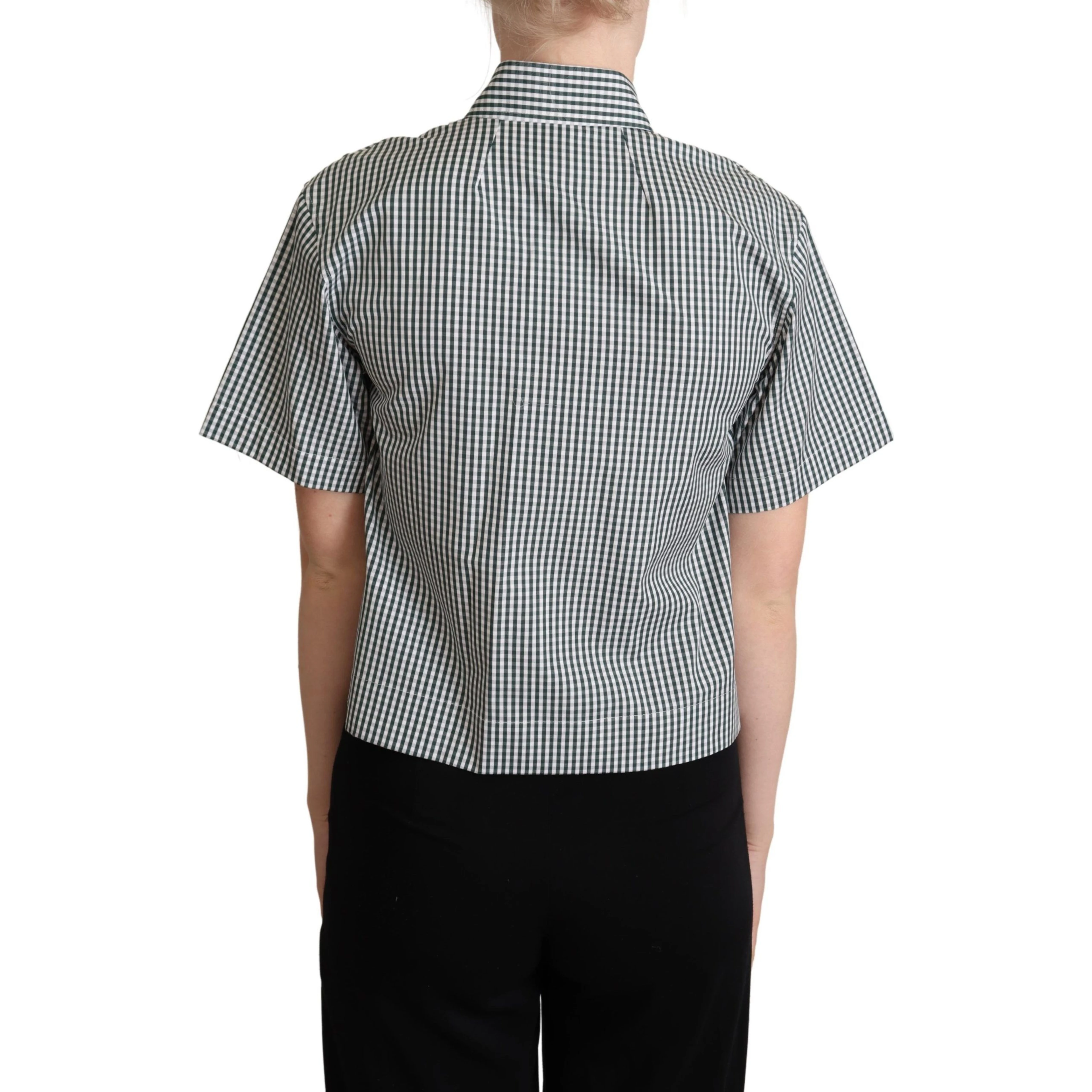 White Green Cotton Check Shirt Blouse Top