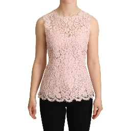 Pink Floral Lace Sleeveless Tank Blouse Top