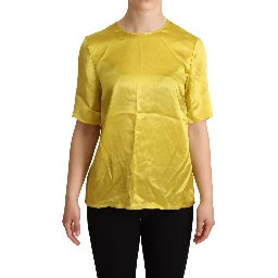 Yellow Silk Short Sleeve Blouse T-shirt