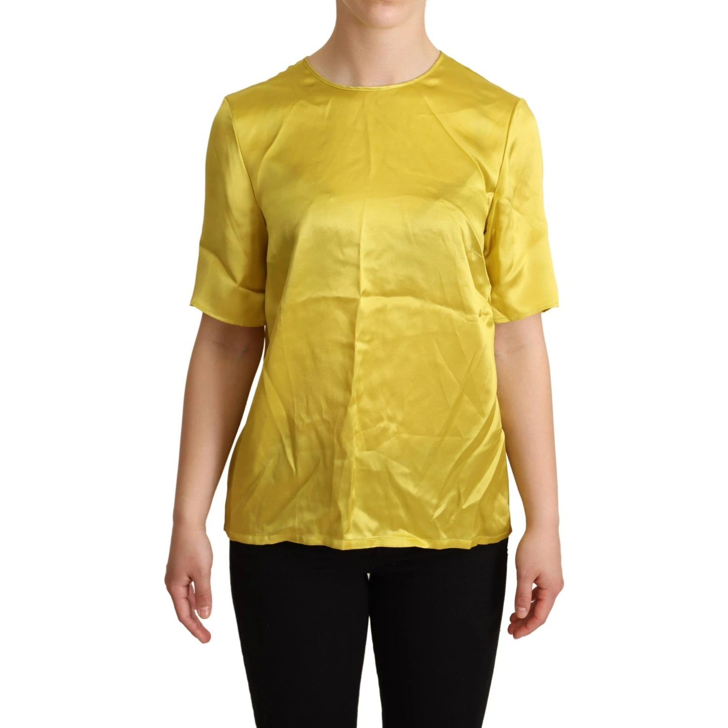 Yellow Silk Short Sleeve Blouse T-shirt