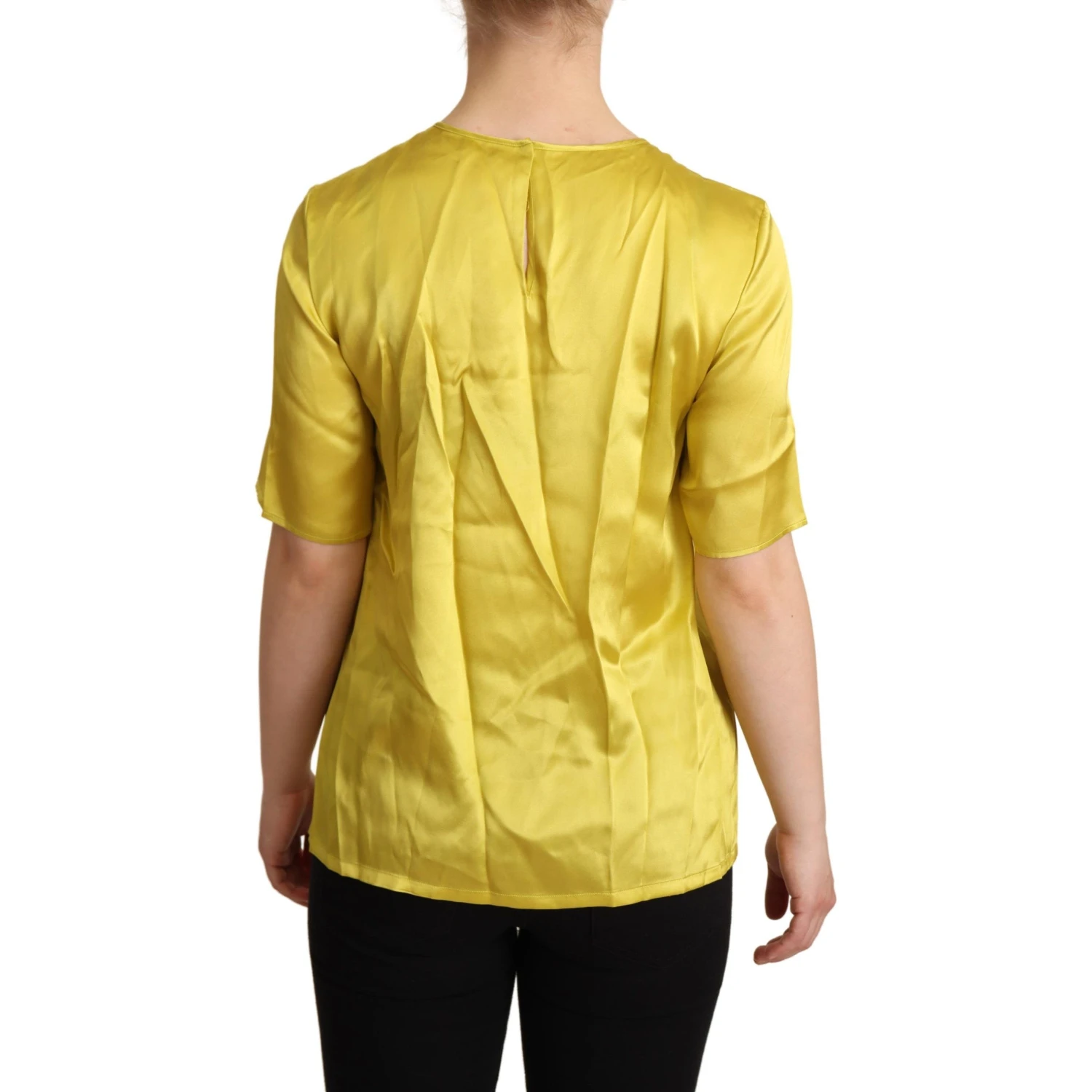 Yellow Silk Short Sleeve Blouse T-shirt
