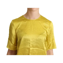 Yellow Silk Short Sleeve Blouse T-shirt