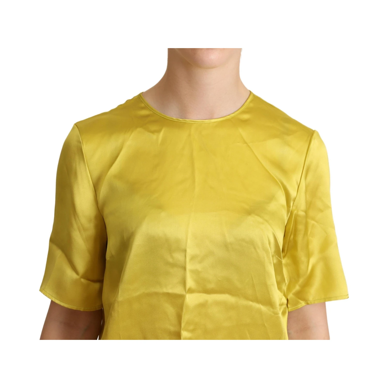 Yellow Silk Short Sleeve Blouse T-shirt
