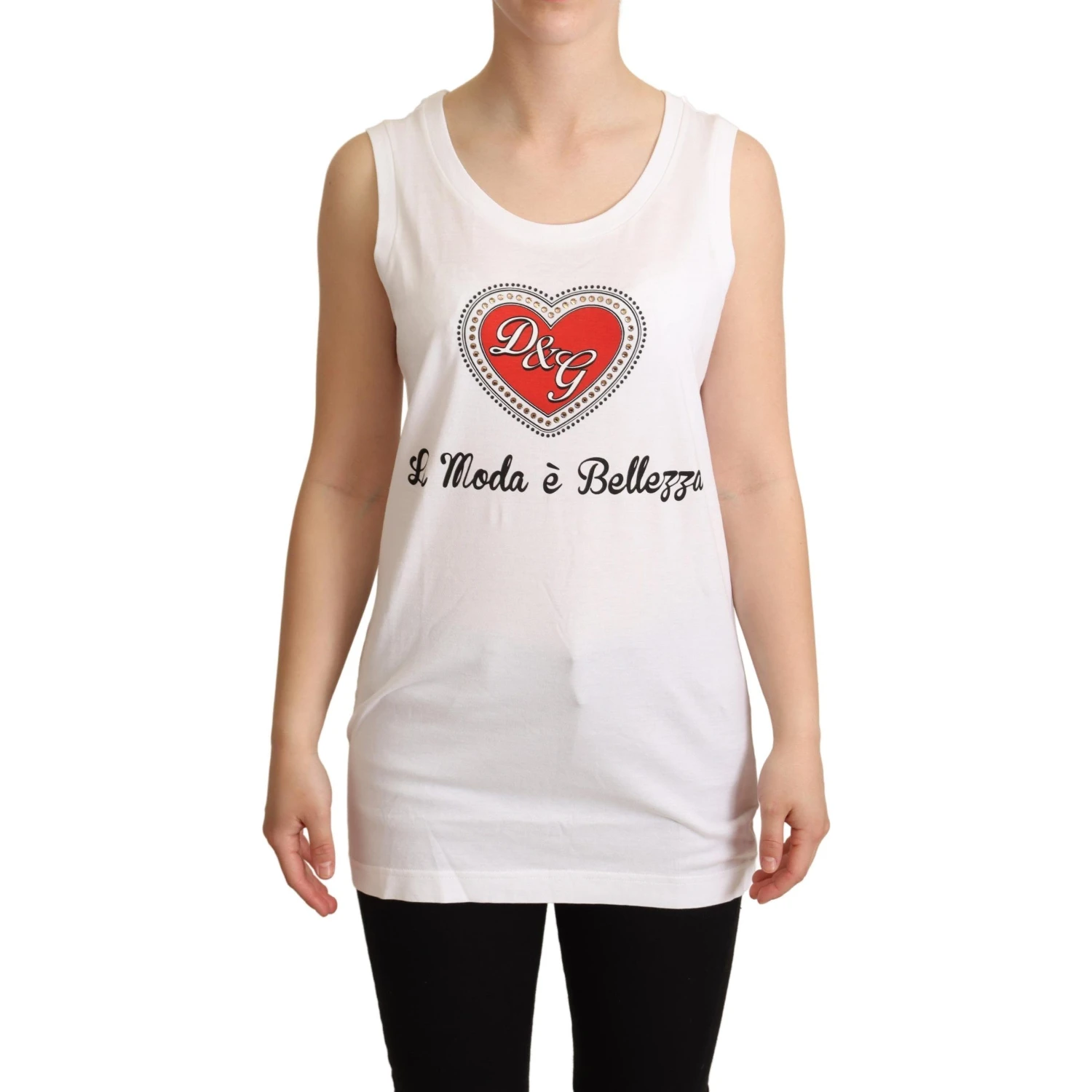 White La Moda Crystal Tank Top T-shirt