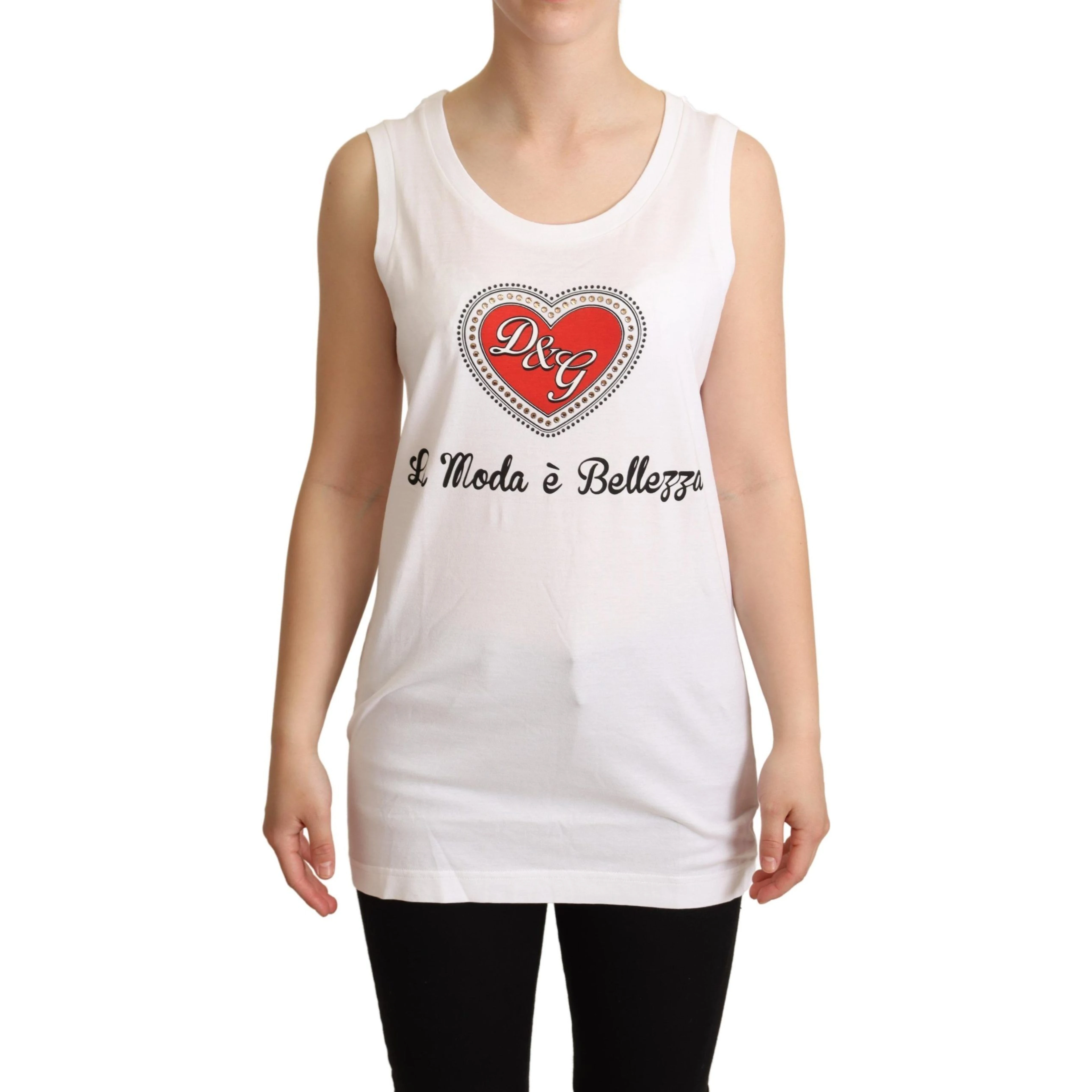 White La Moda Crystal Tank Top T-shirt