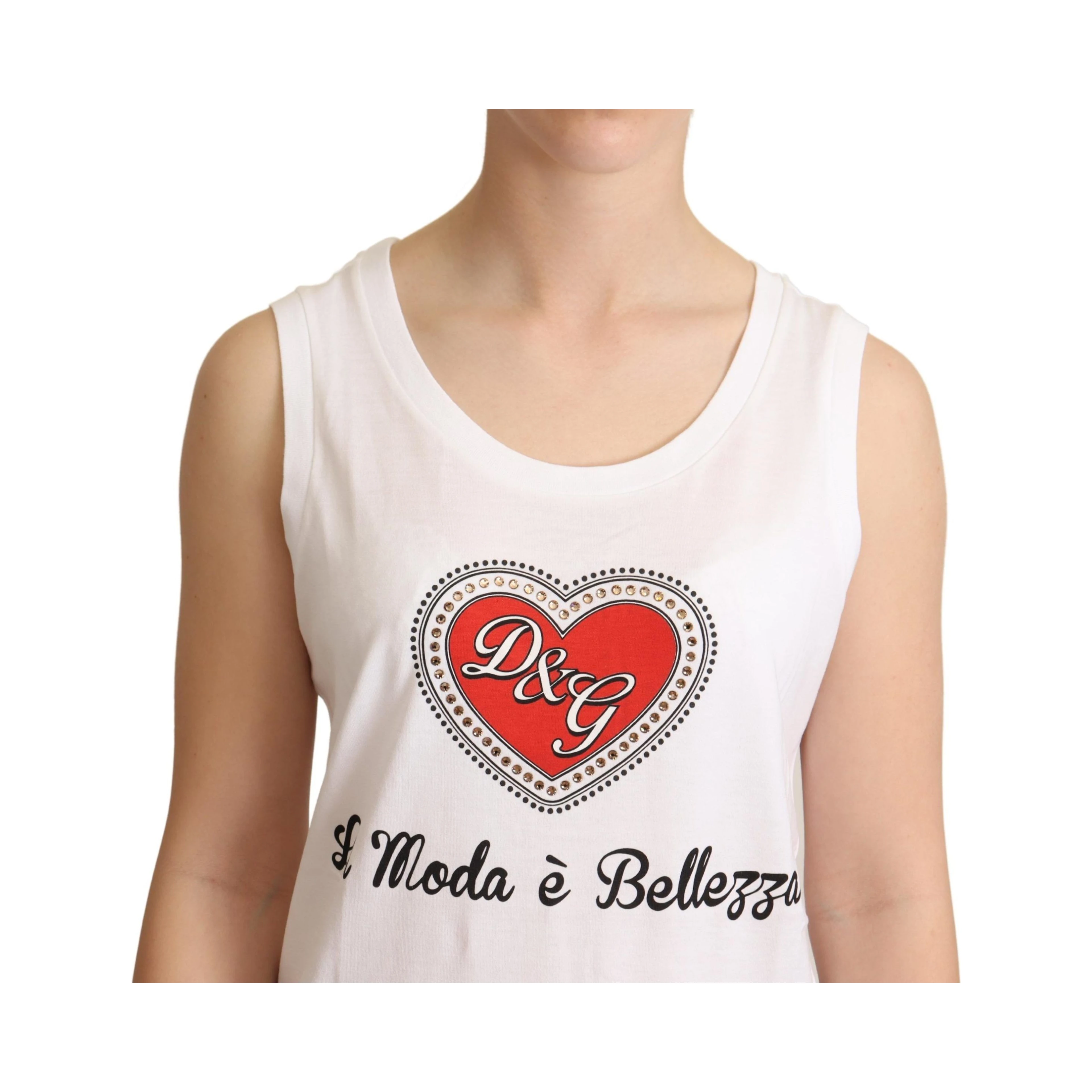 White La Moda Crystal Tank Top T-shirt
