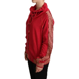 Red Full Zip Jacket Sweatshirt Hooded Sweater