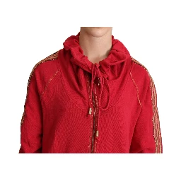 Red Full Zip Jacket Sweatshirt Hooded Sweater