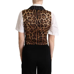 Black Brown Leopard Print Waistcoat Vest