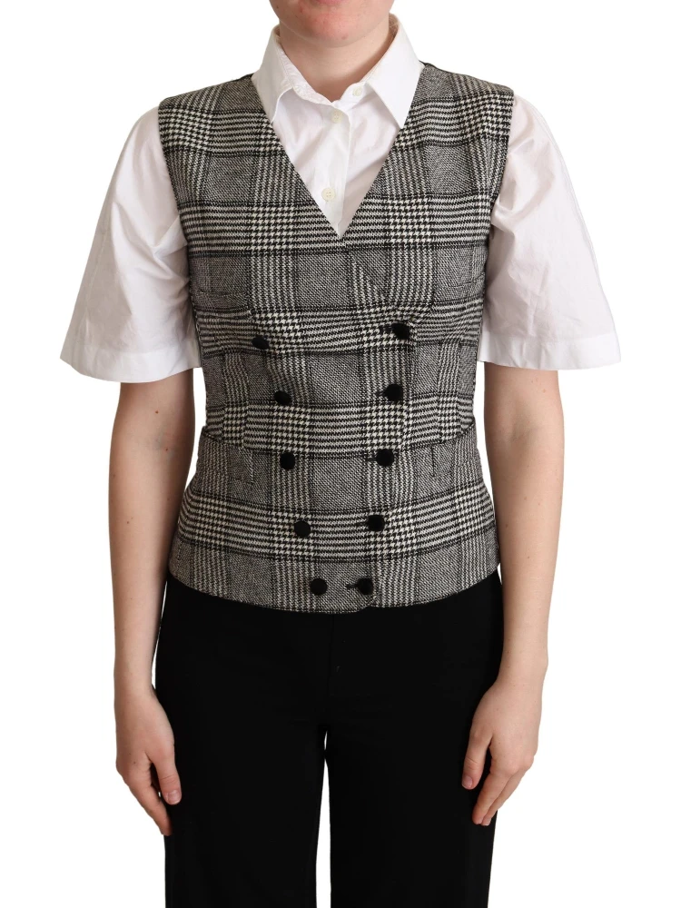 Gray Checkered Sleeveless Waistcoat Vest