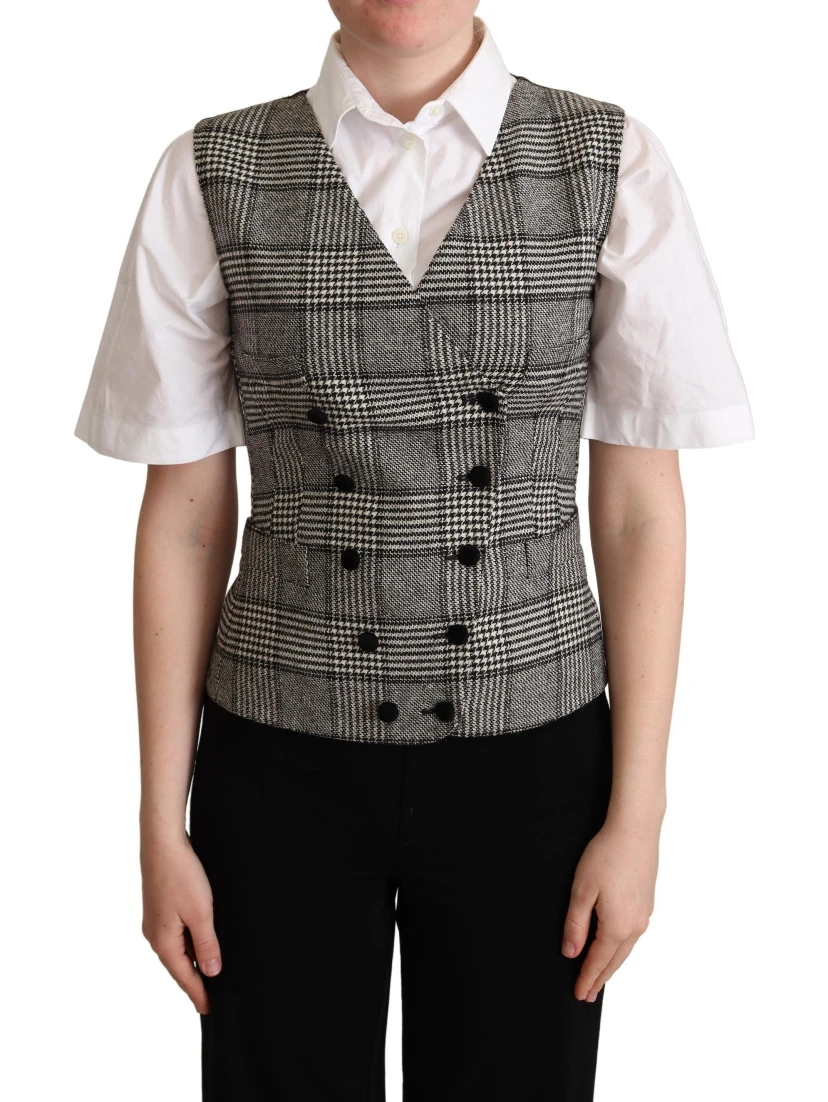 Gray Checkered Sleeveless Waistcoat Vest