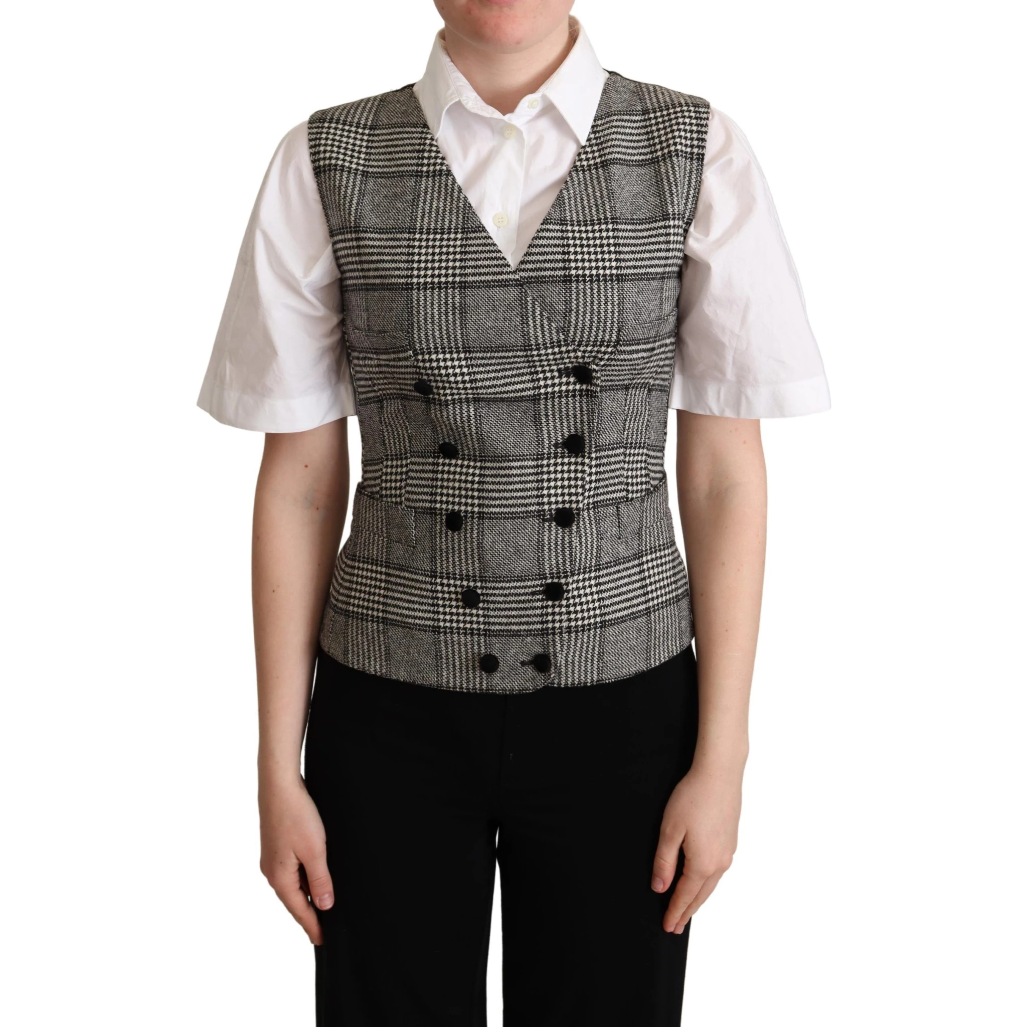 Gray Checkered Sleeveless Waistcoat Vest