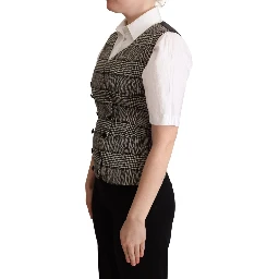 Gray Checkered Sleeveless Waistcoat Vest