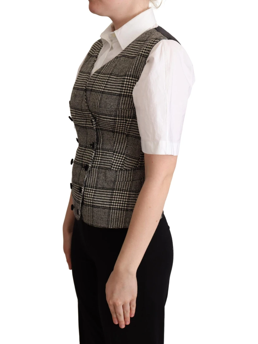 Gray Checkered Sleeveless Waistcoat Vest
