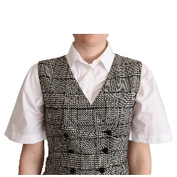 Gray Checkered Sleeveless Waistcoat Vest