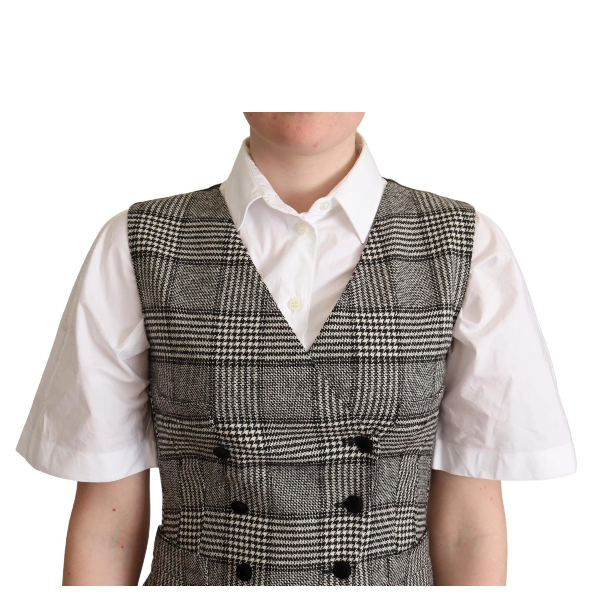 Gray Checkered Sleeveless Waistcoat Vest