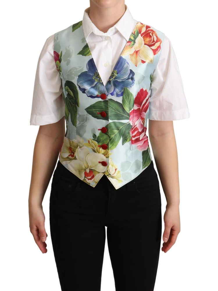 Mint Green Floral Silk Waistcoat Vest