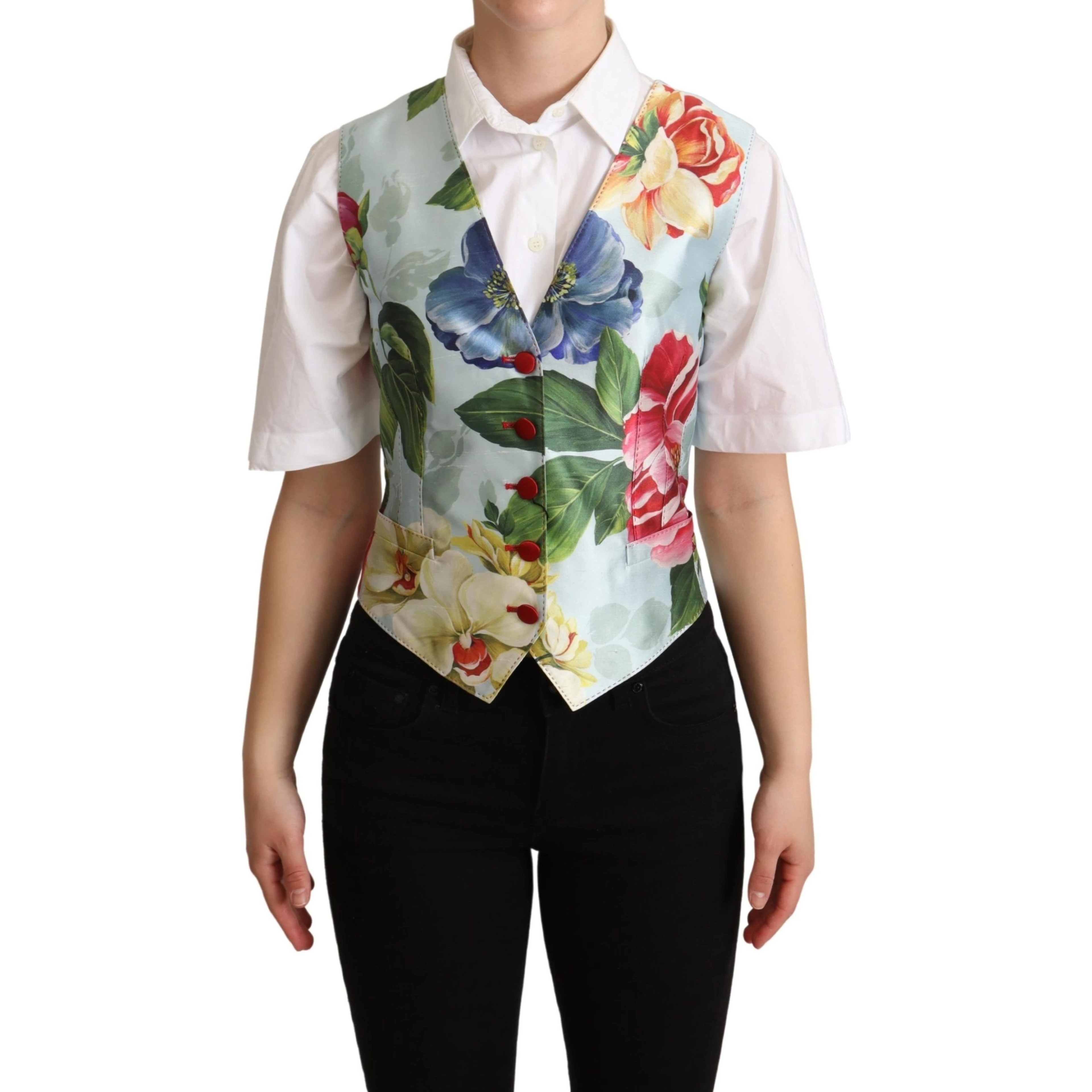Mint Green Floral Silk Waistcoat Vest