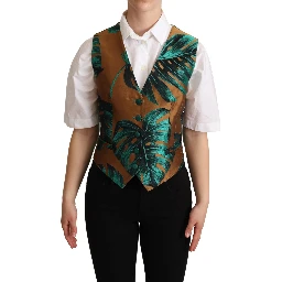 Green Jacquard Leaf Gold Waistcoat Vest