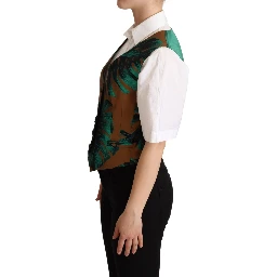 Green Jacquard Leaf Gold Waistcoat Vest
