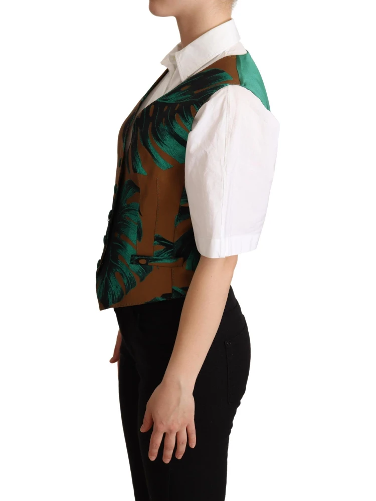 Green Jacquard Leaf Gold Waistcoat Vest alternative