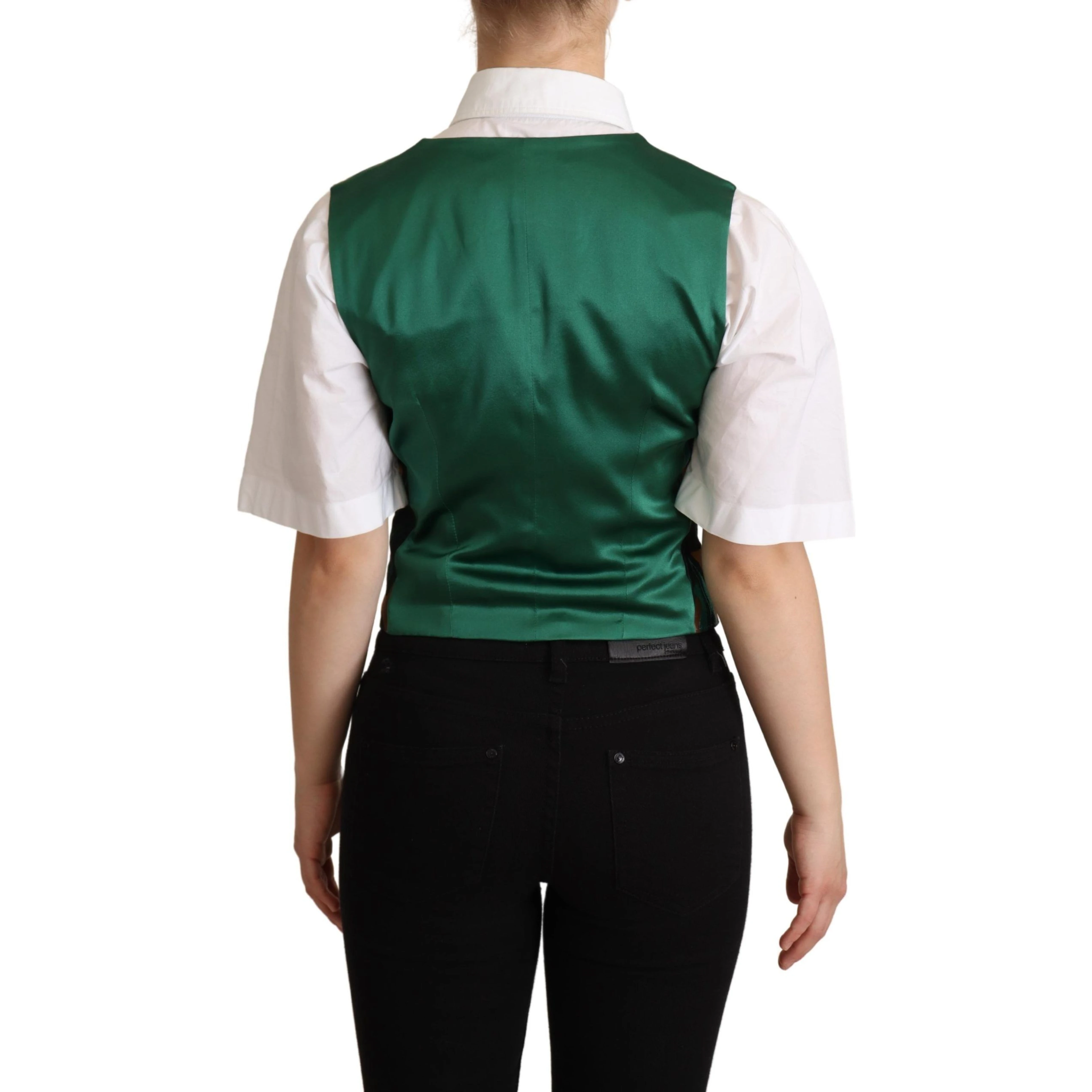 Green Jacquard Leaf Gold Waistcoat Vest