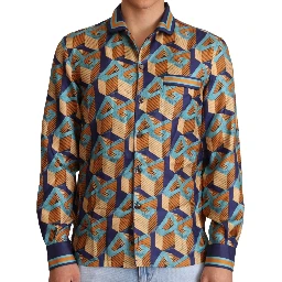 Multicolor DG Logo Silk Mens Top Shirt