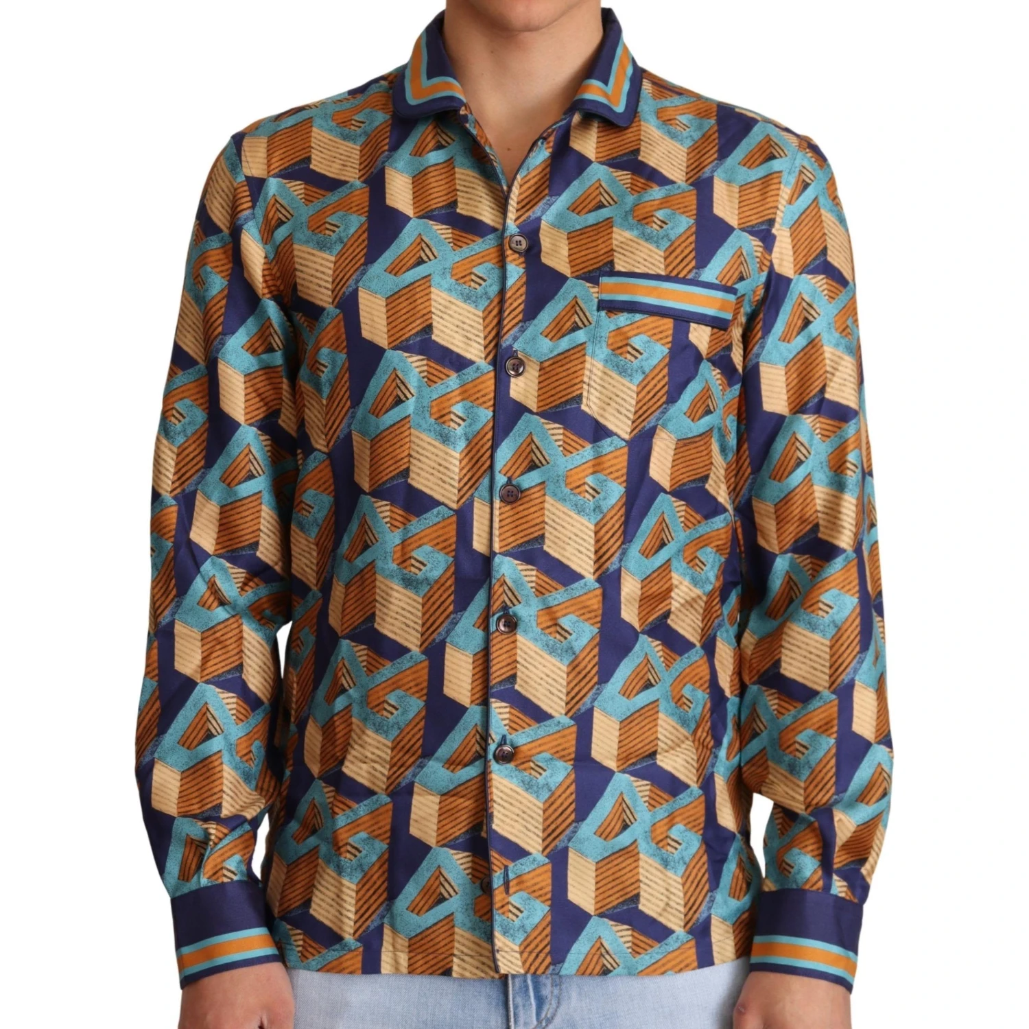 Multicolor DG Logo Silk Mens Top Shirt