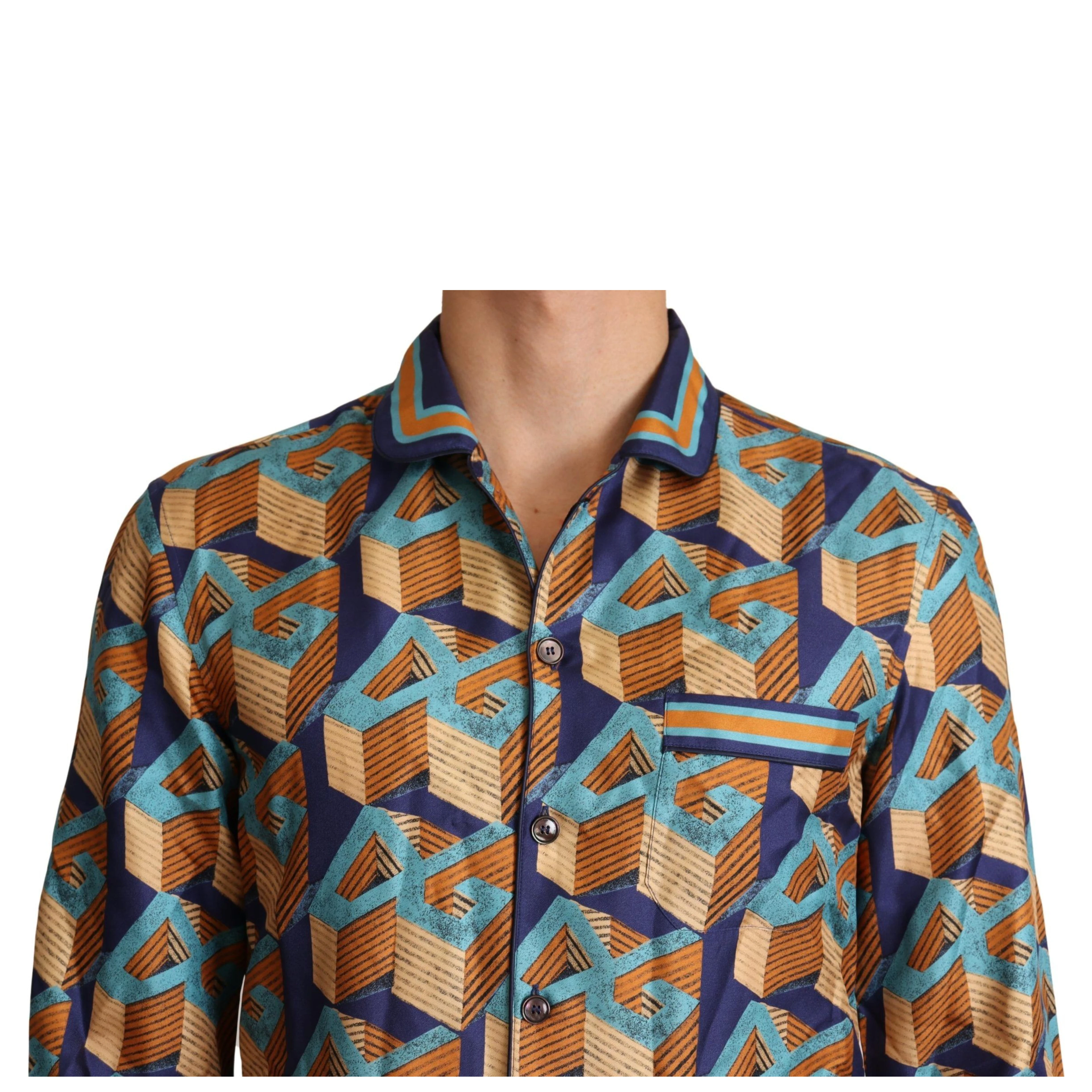 Multicolor DG Logo Silk Mens Top Shirt