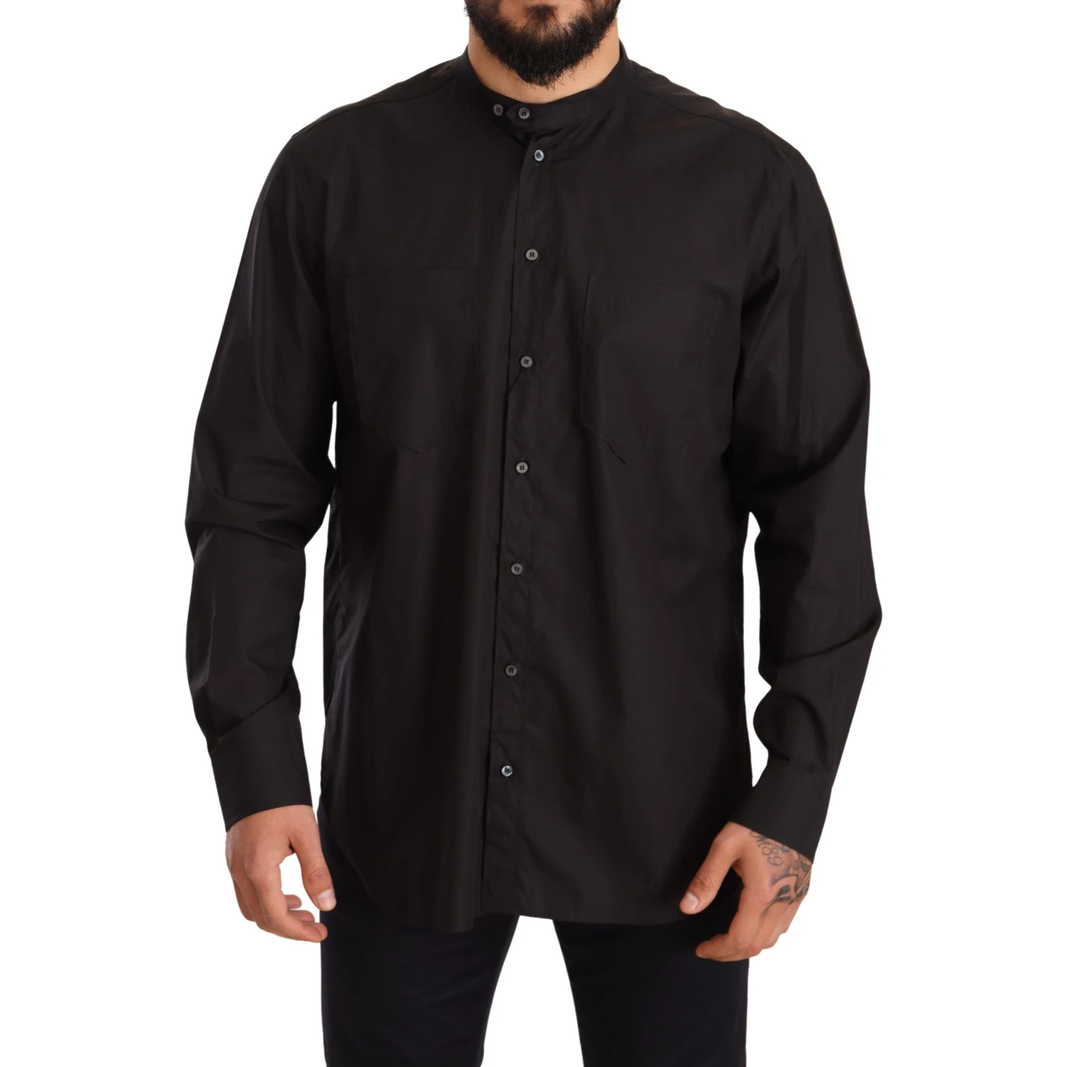 Black Cotton Button Down Casual Shirt