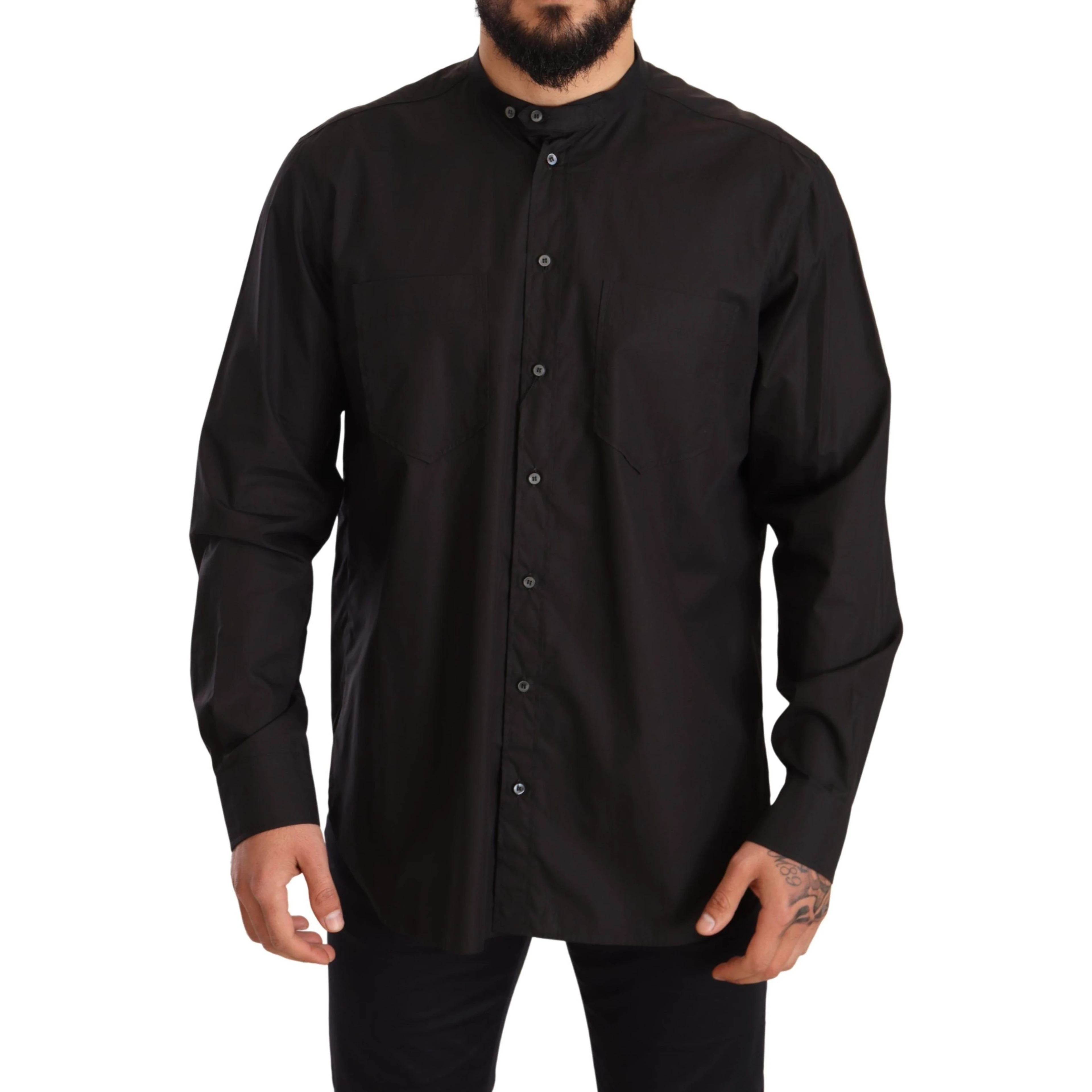 Black Cotton Button Down Casual Shirt