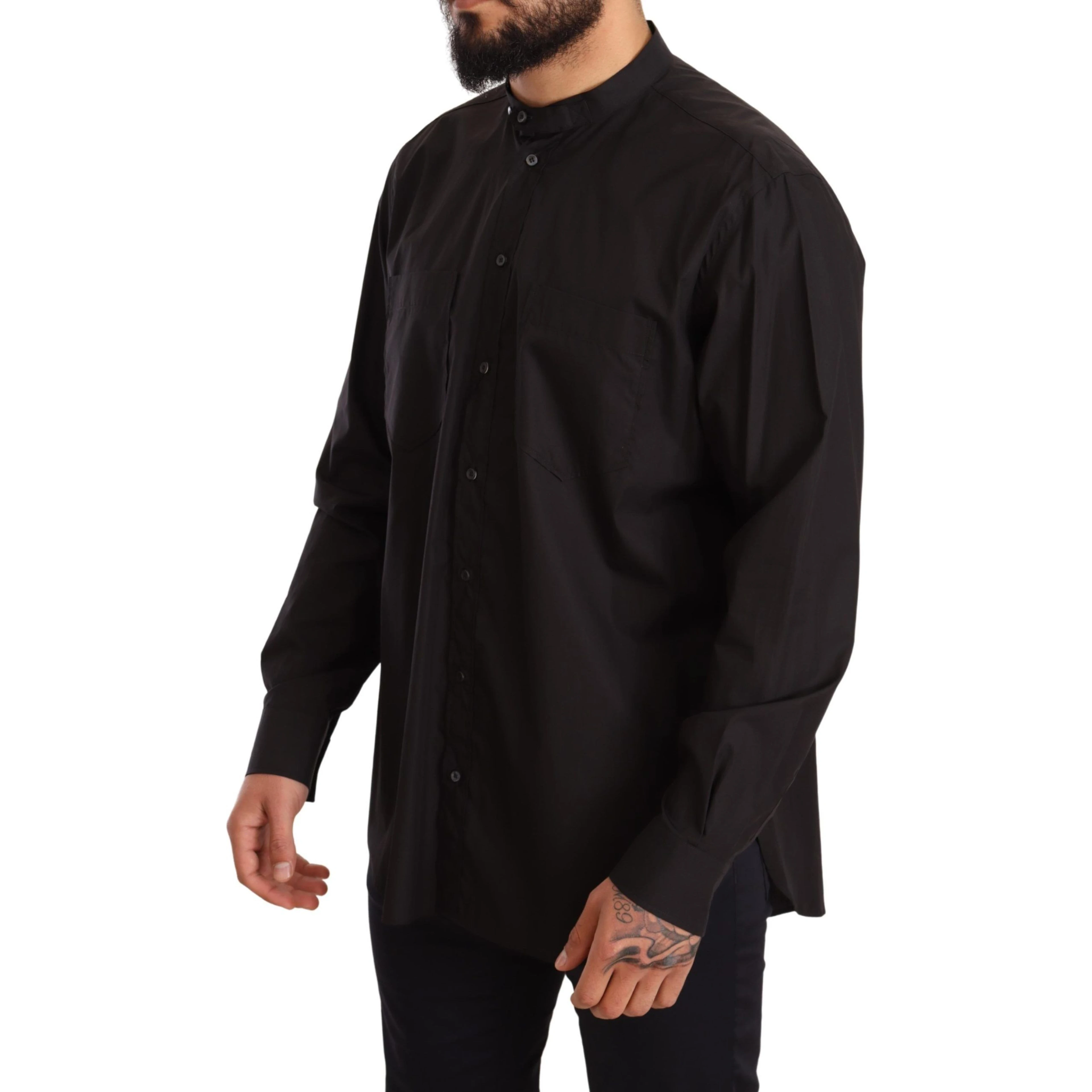 Black Cotton Button Down Casual Shirt