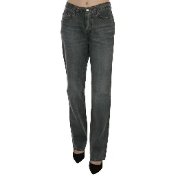 Gray Washed Mid Waist Straight Denim Pants Jeans