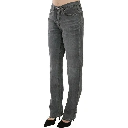 Gray Washed Mid Waist Straight Denim Pants Jeans