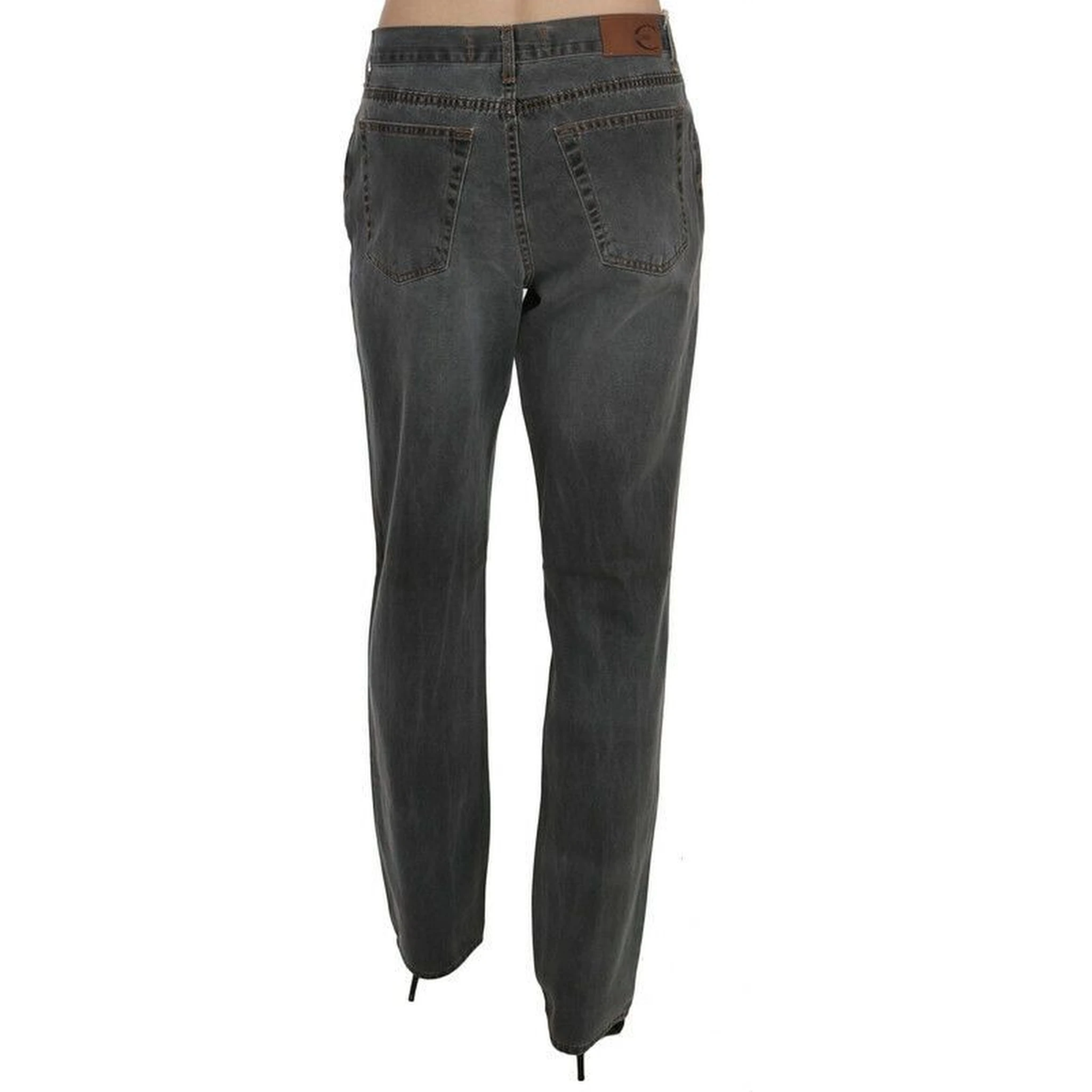 Gray Washed Mid Waist Straight Denim Pants Jeans