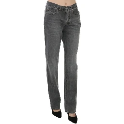 Gray Washed Mid Waist Straight Denim Pants Jeans