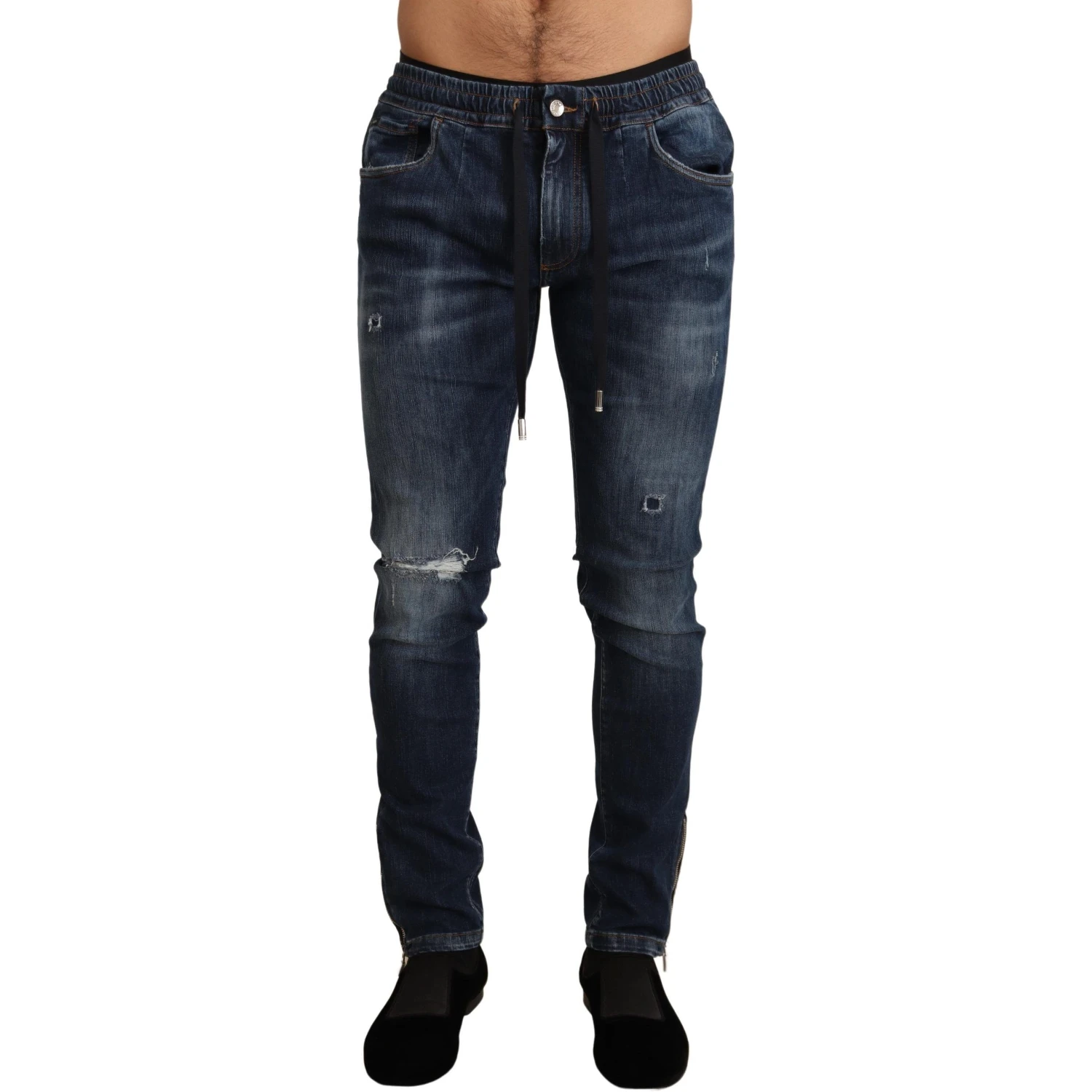 Blue Cotton Stretch Tattered Denim Jeans
