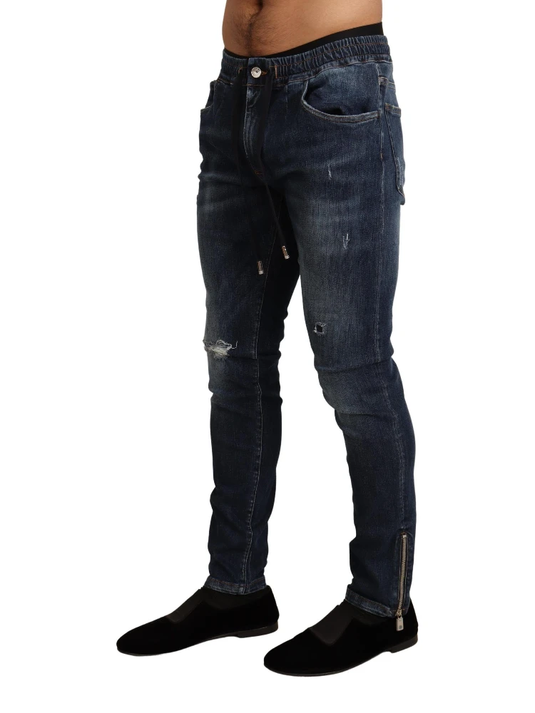 Blue Cotton Stretch Tattered Denim Jeans alternative