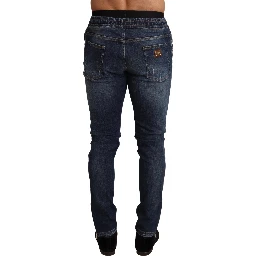 Blue Cotton Stretch Tattered Denim Jeans