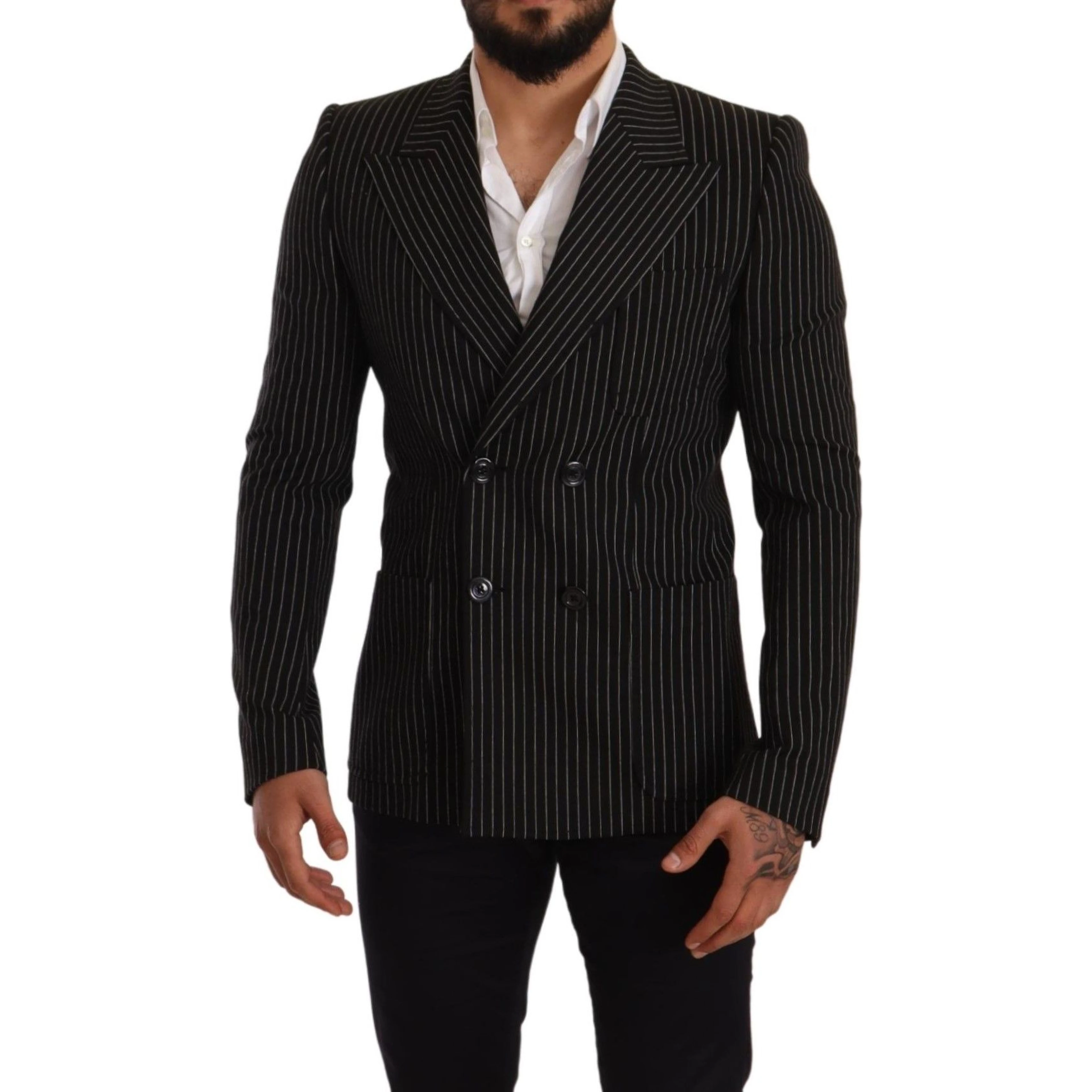Black White Striped Slim Fit Coat Blazer