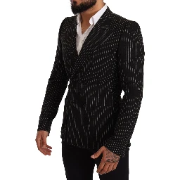 Black White Striped Slim Fit Coat Blazer