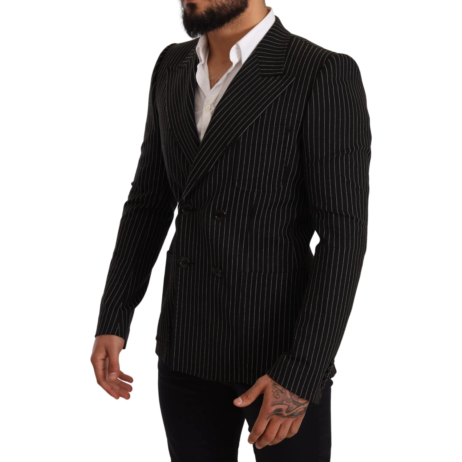 Black White Striped Slim Fit Coat Blazer