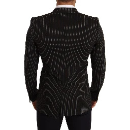Black White Striped Slim Fit Coat Blazer