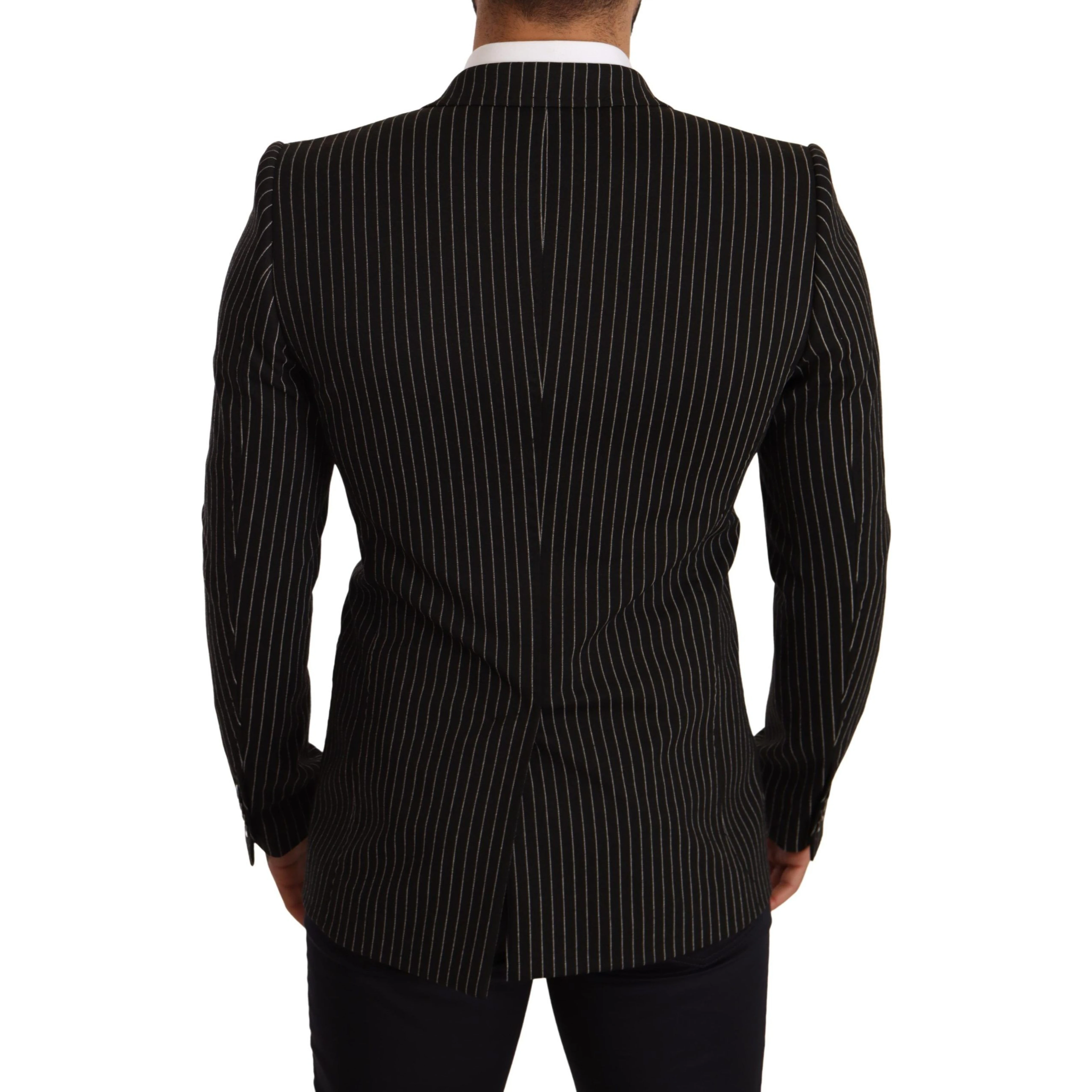 Black White Striped Slim Fit Coat Blazer