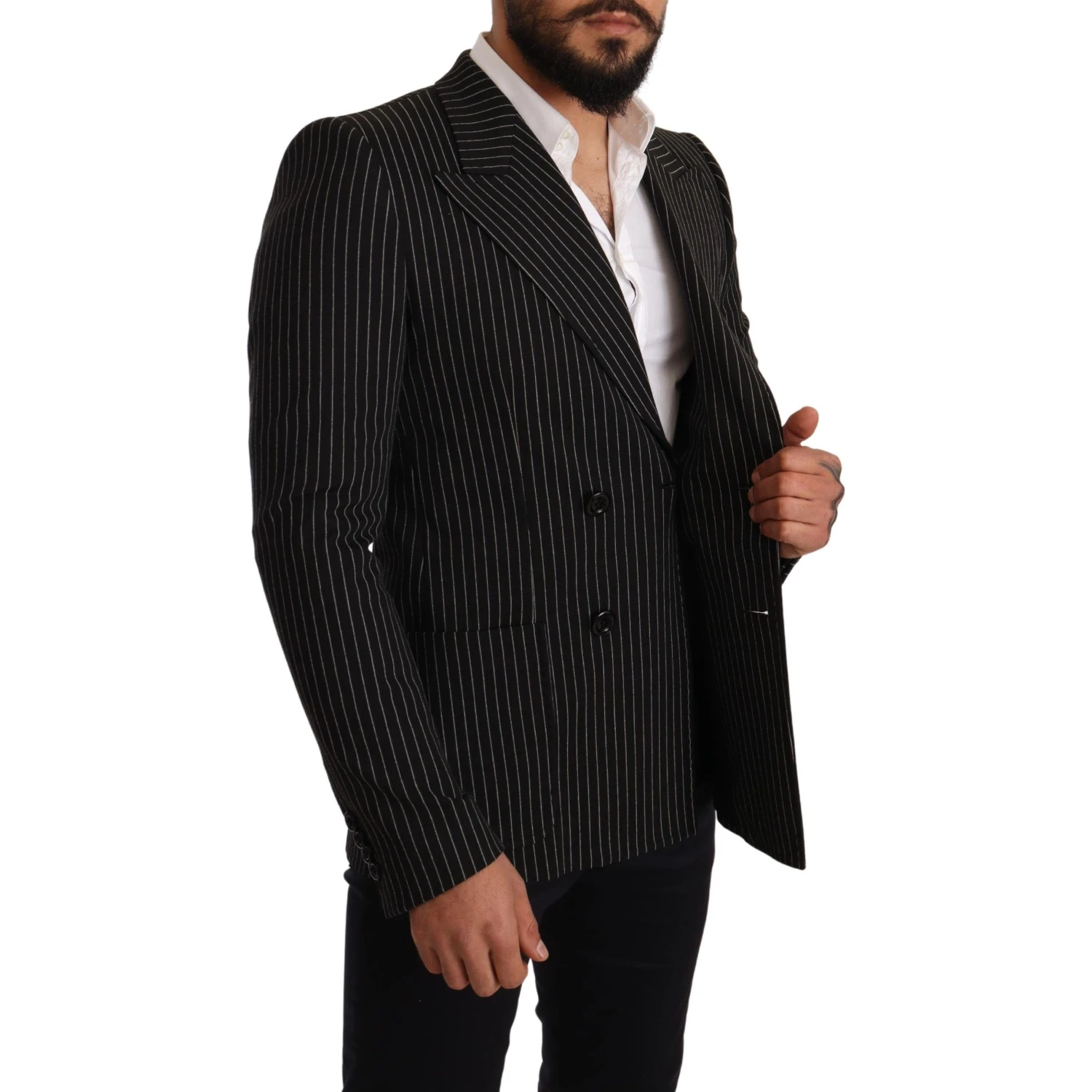 Black White Striped Slim Fit Coat Blazer