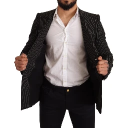 Black White Striped Slim Fit Coat Blazer