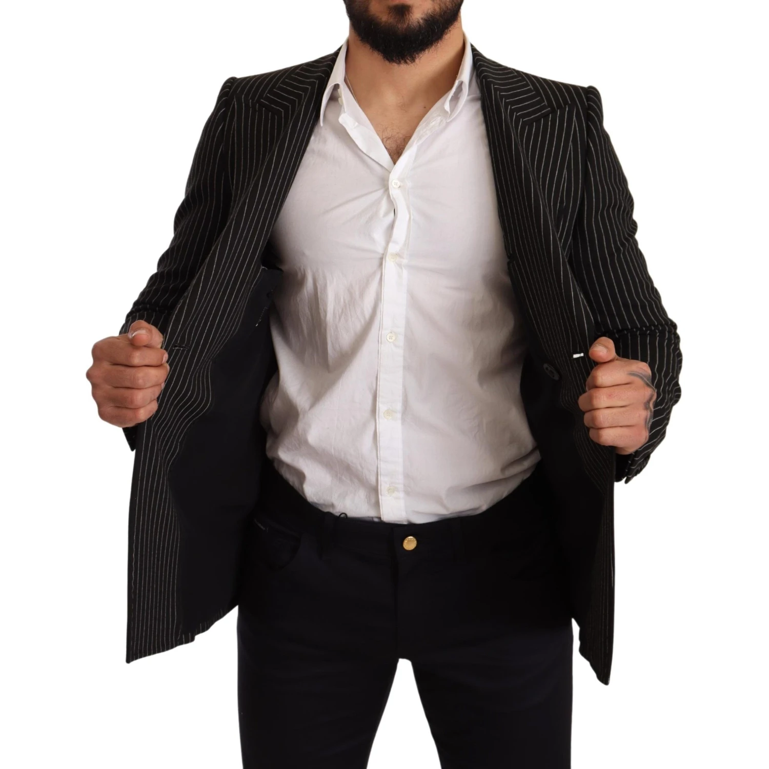 Black White Striped Slim Fit Coat Blazer