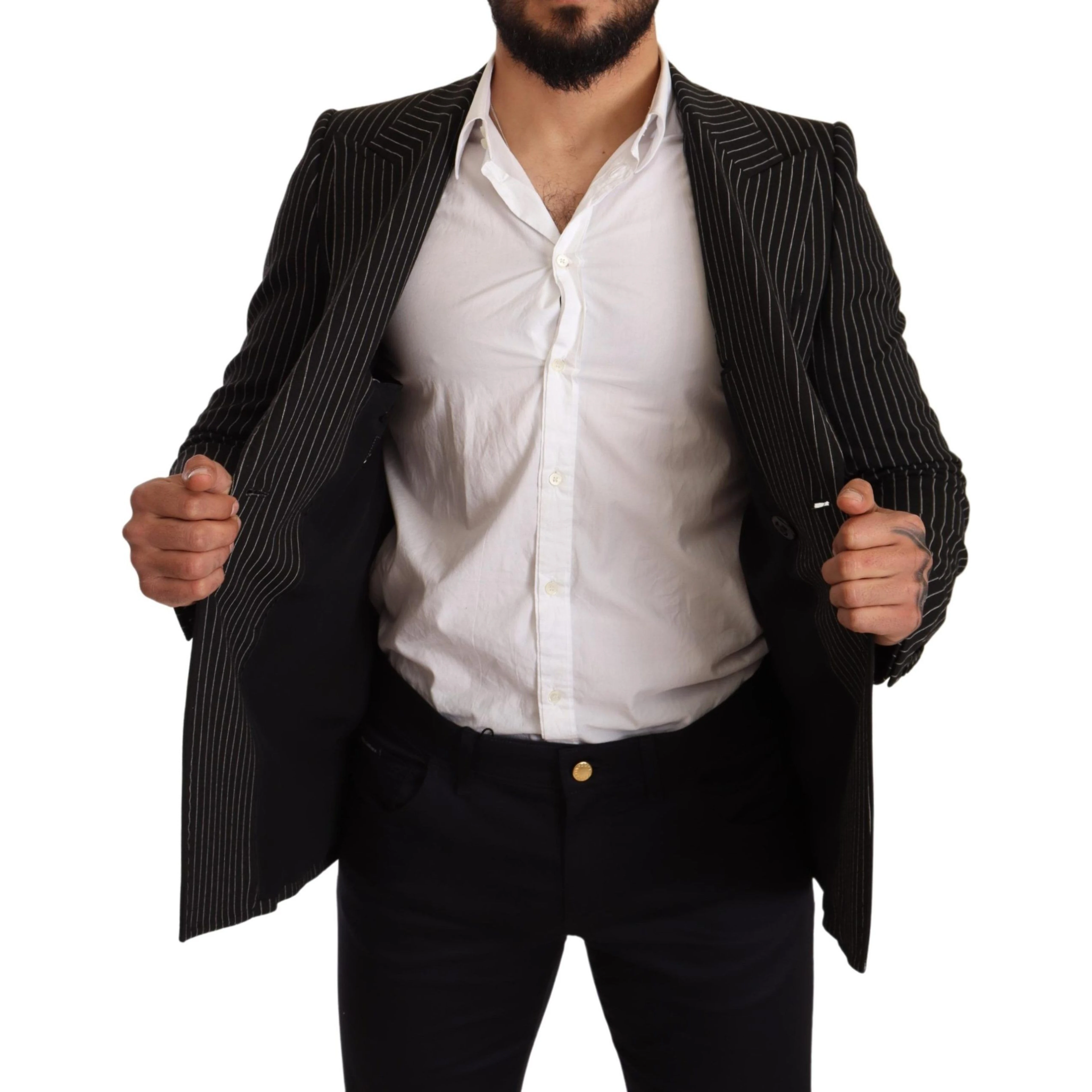 Black White Striped Slim Fit Coat Blazer